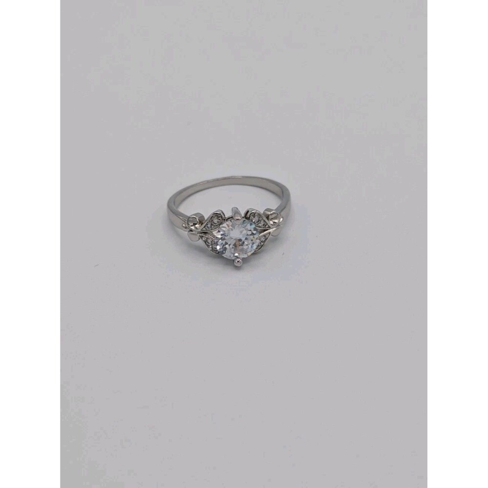 Art Deco Style 1 Ct Solitaire Simulated Diamond CZ Engagement Ring Silver Tone - Picture 4 of 12